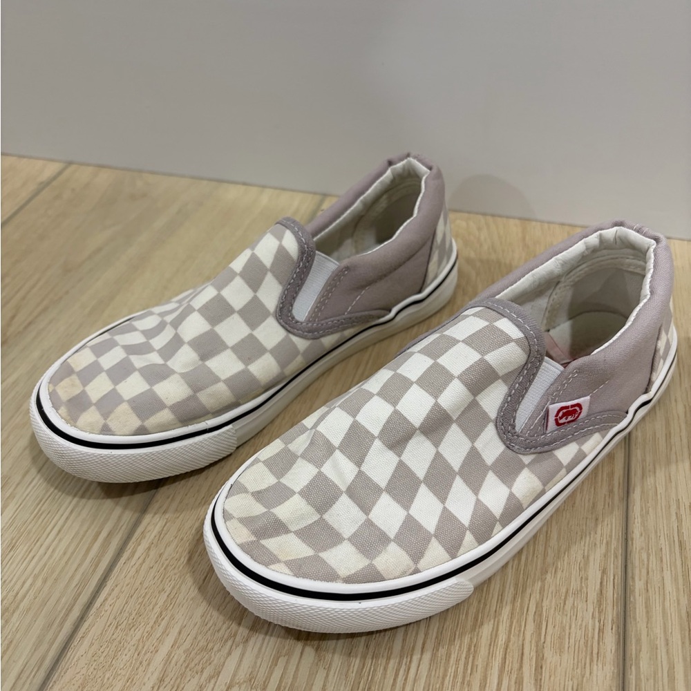 Kids Checkered Skater Preppy Slip-On Shoes - Gray. Size 2